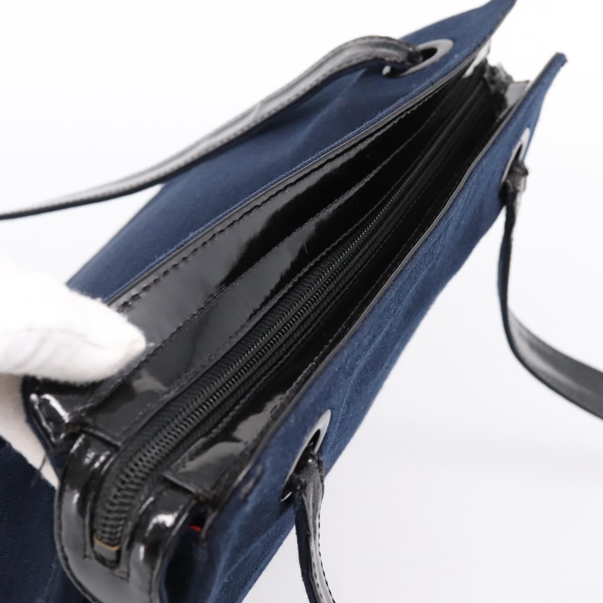 CHANEL Shoulder Bag Canvas Navy Silver CC Auth bs36818