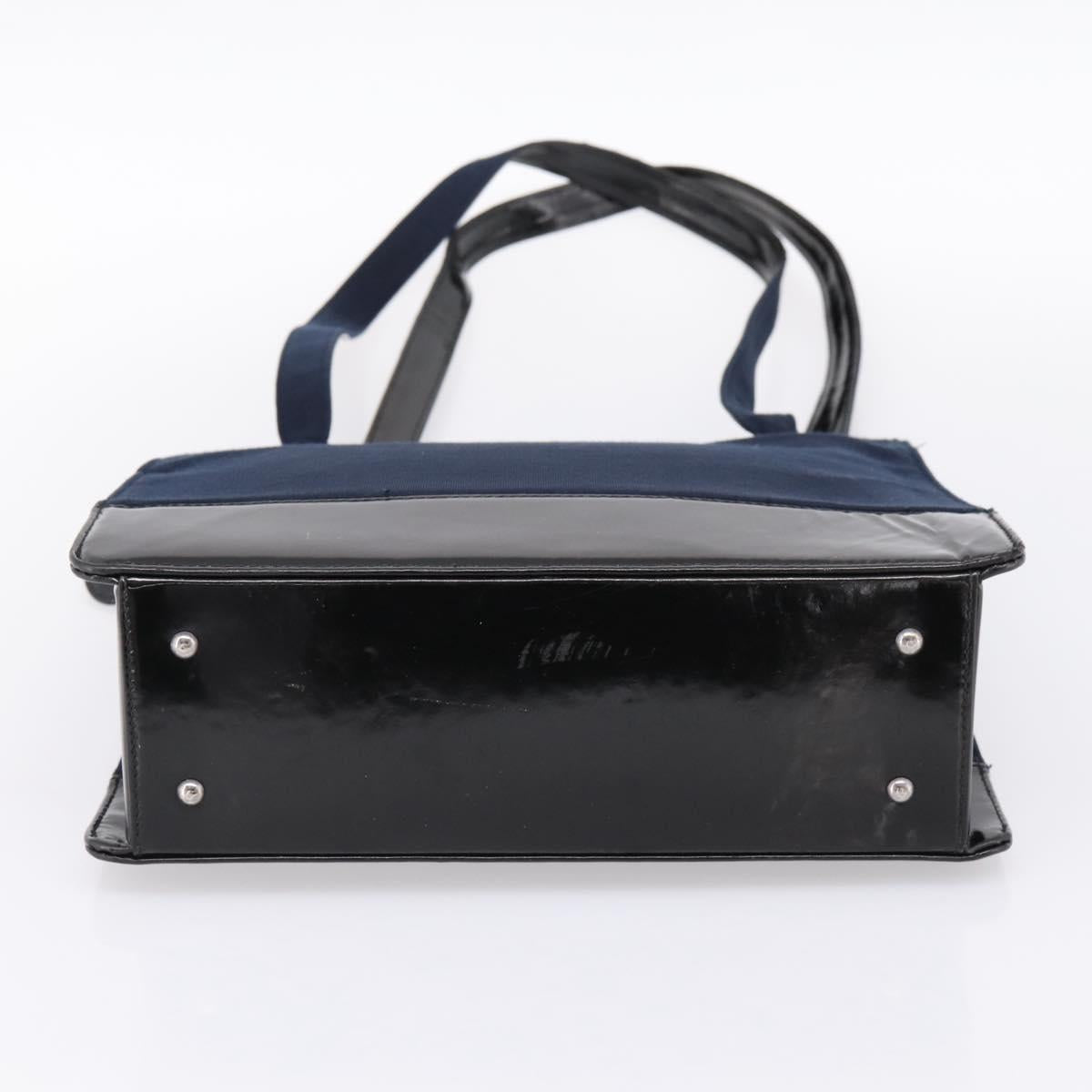 CHANEL Shoulder Bag Canvas Navy Silver CC Auth bs36818