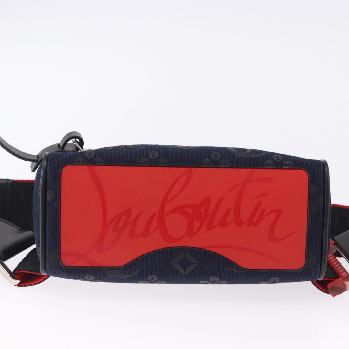 Christian Louboutin Waist Pouch Canvas Navy Silver Auth bs36819V