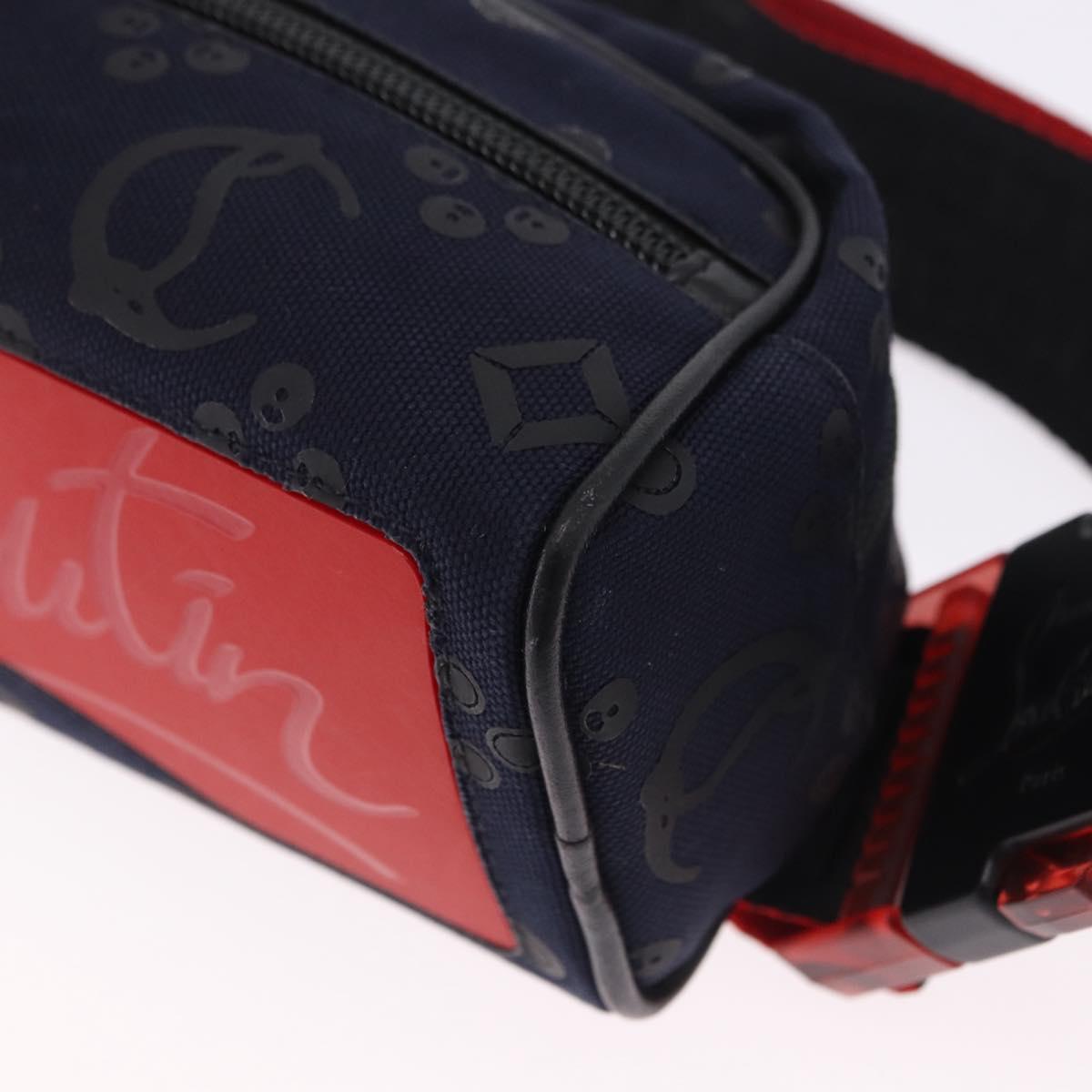 Christian Louboutin Waist Pouch Canvas Navy Silver Auth bs36819V