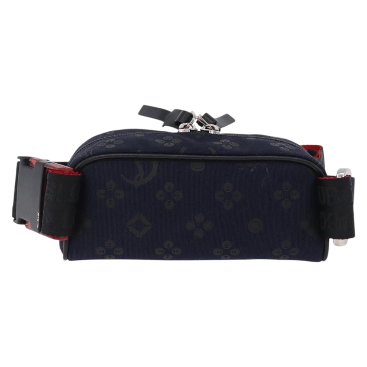 Christian Louboutin Waist Pouch Canvas Navy Silver Auth bs36819V