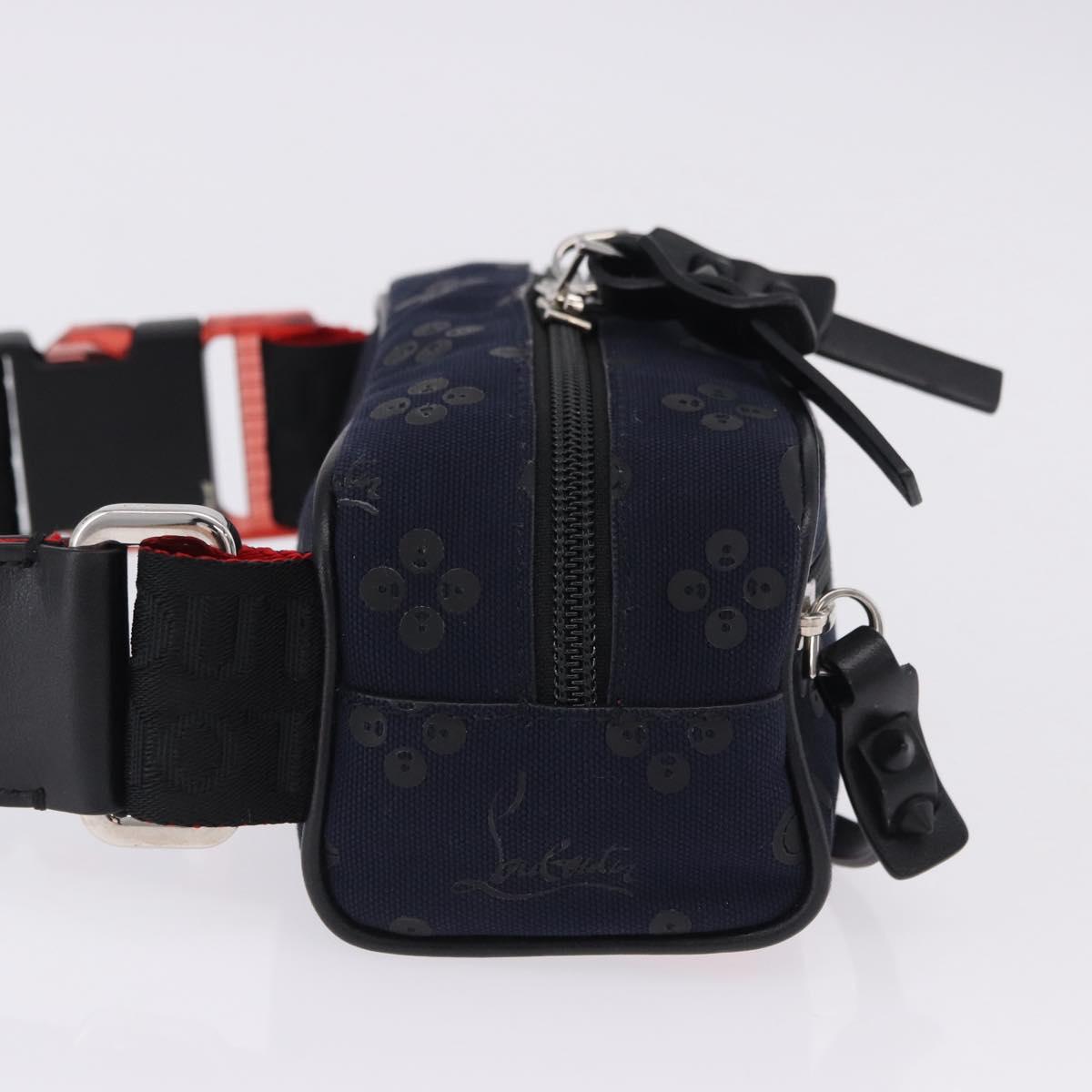 Christian Louboutin Waist Pouch Canvas Navy Silver Auth bs36819V