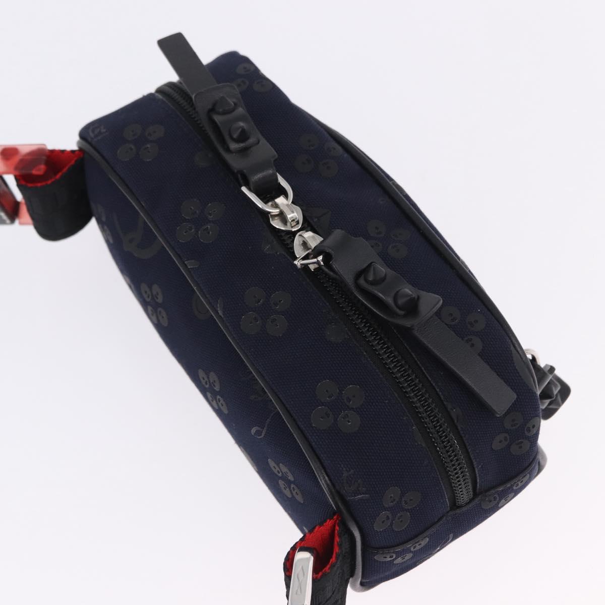 Christian Louboutin Waist Pouch Canvas Navy Silver Auth bs36819V