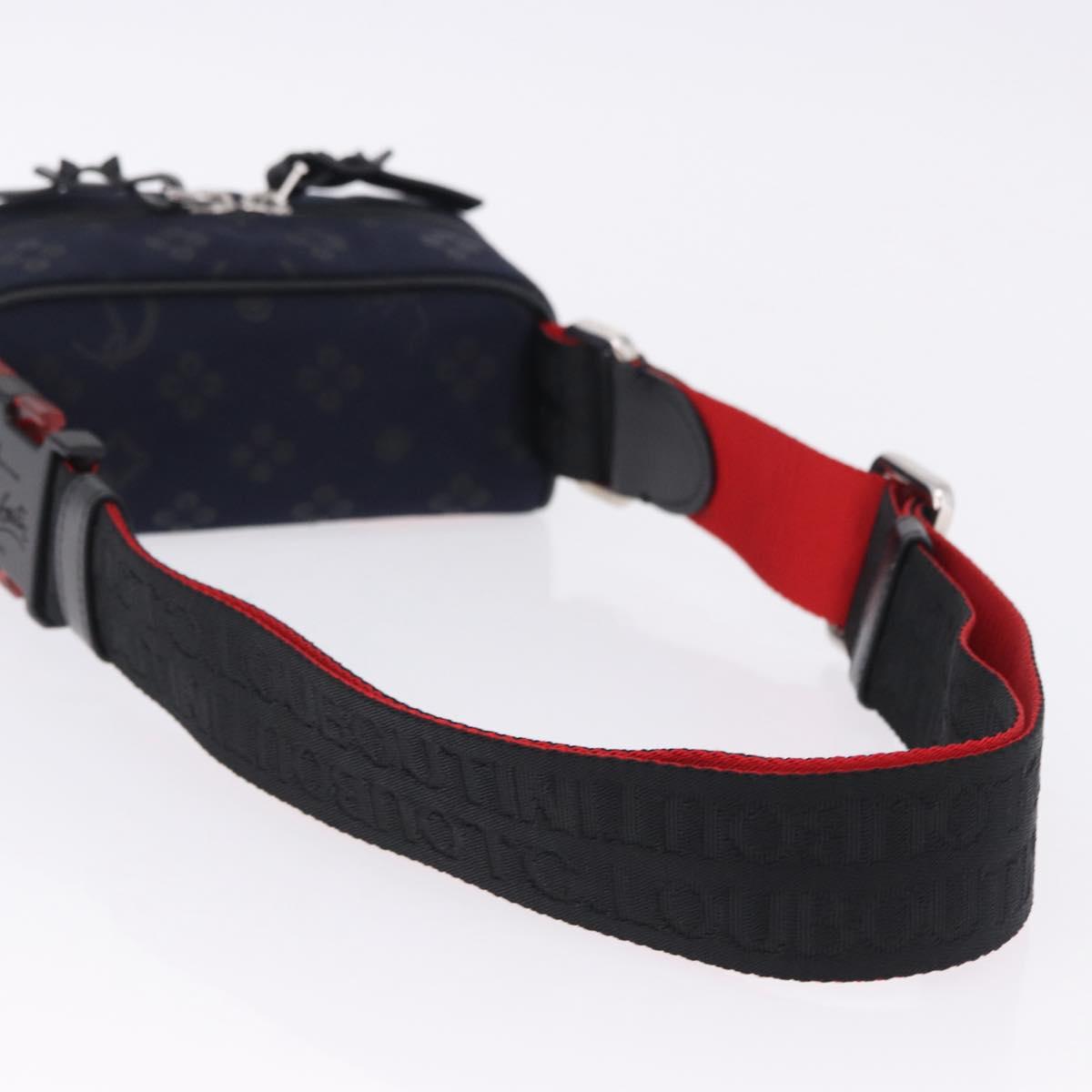 Christian Louboutin Waist Pouch Canvas Navy Silver Auth bs36819V