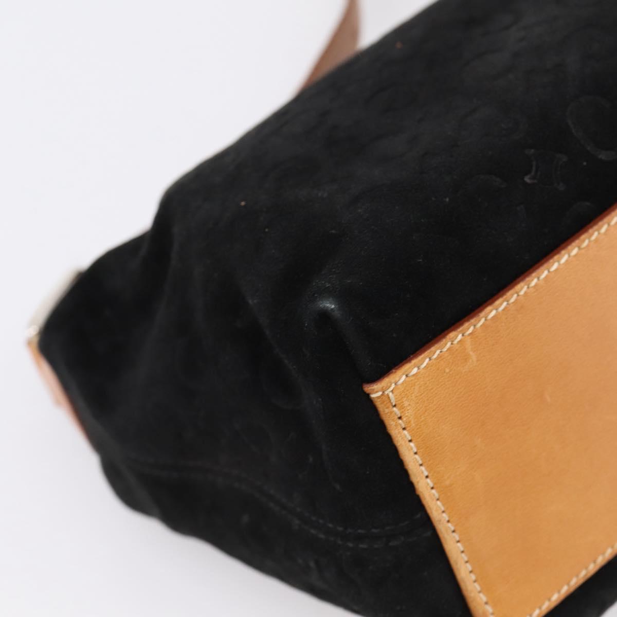 CELINE C Macadam Canvas Hand Bag Suede Black Silver Auth bs36821