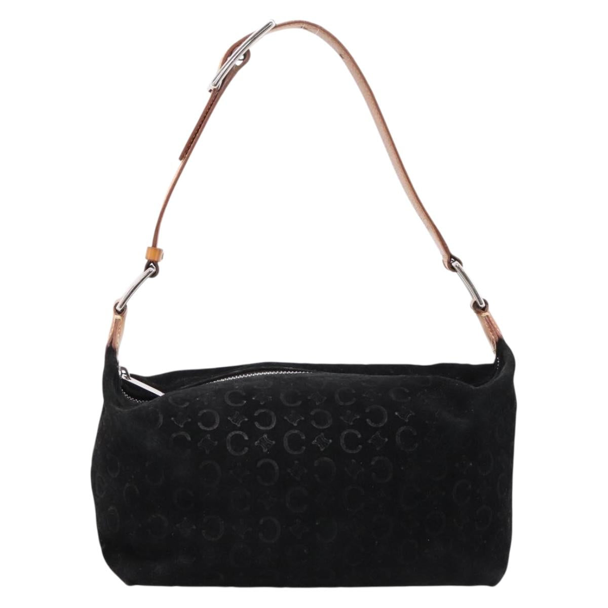 CELINE C Macadam Canvas Hand Bag Suede Black Silver Auth bs36821