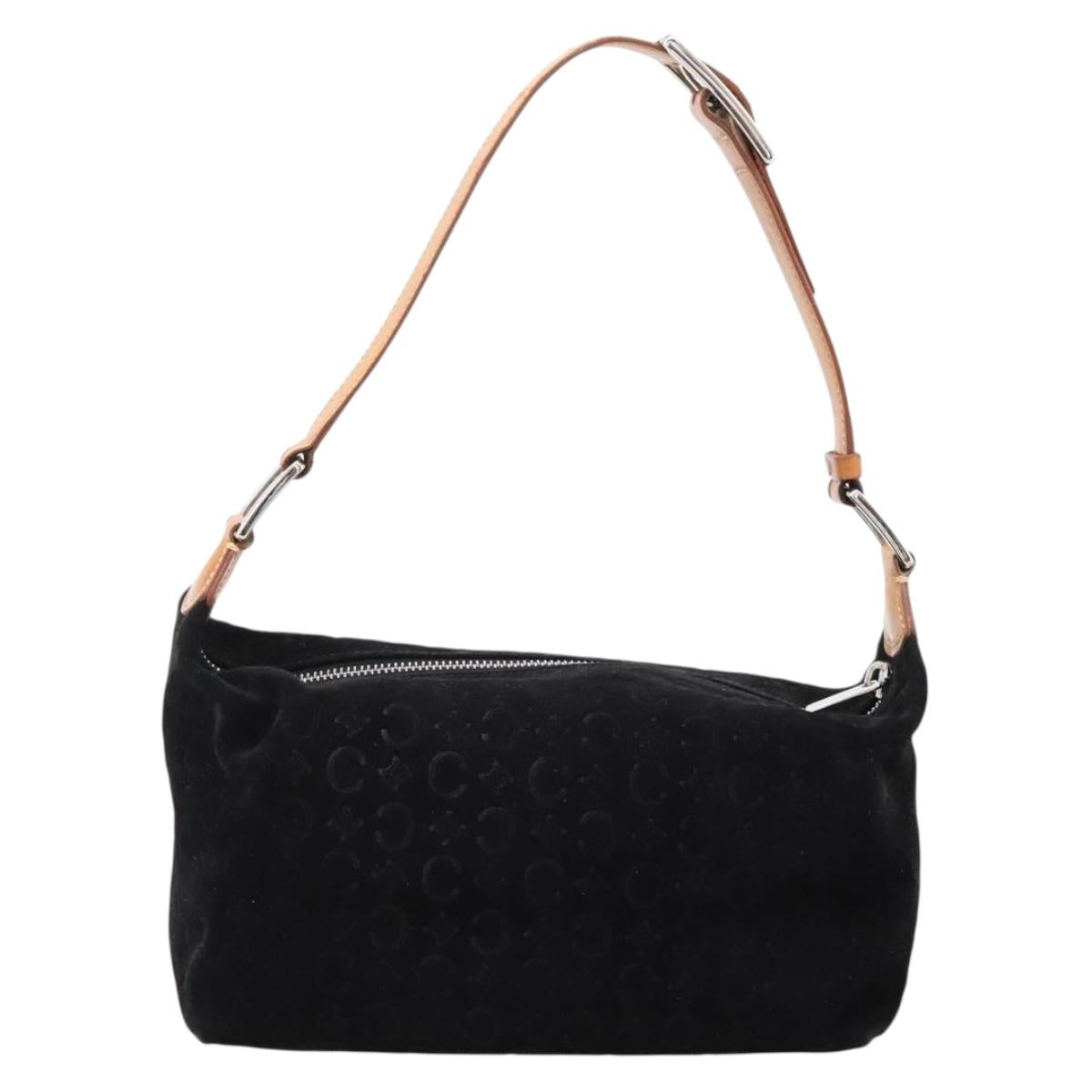 CELINE C Macadam Canvas Hand Bag Suede Black Silver Auth bs36821