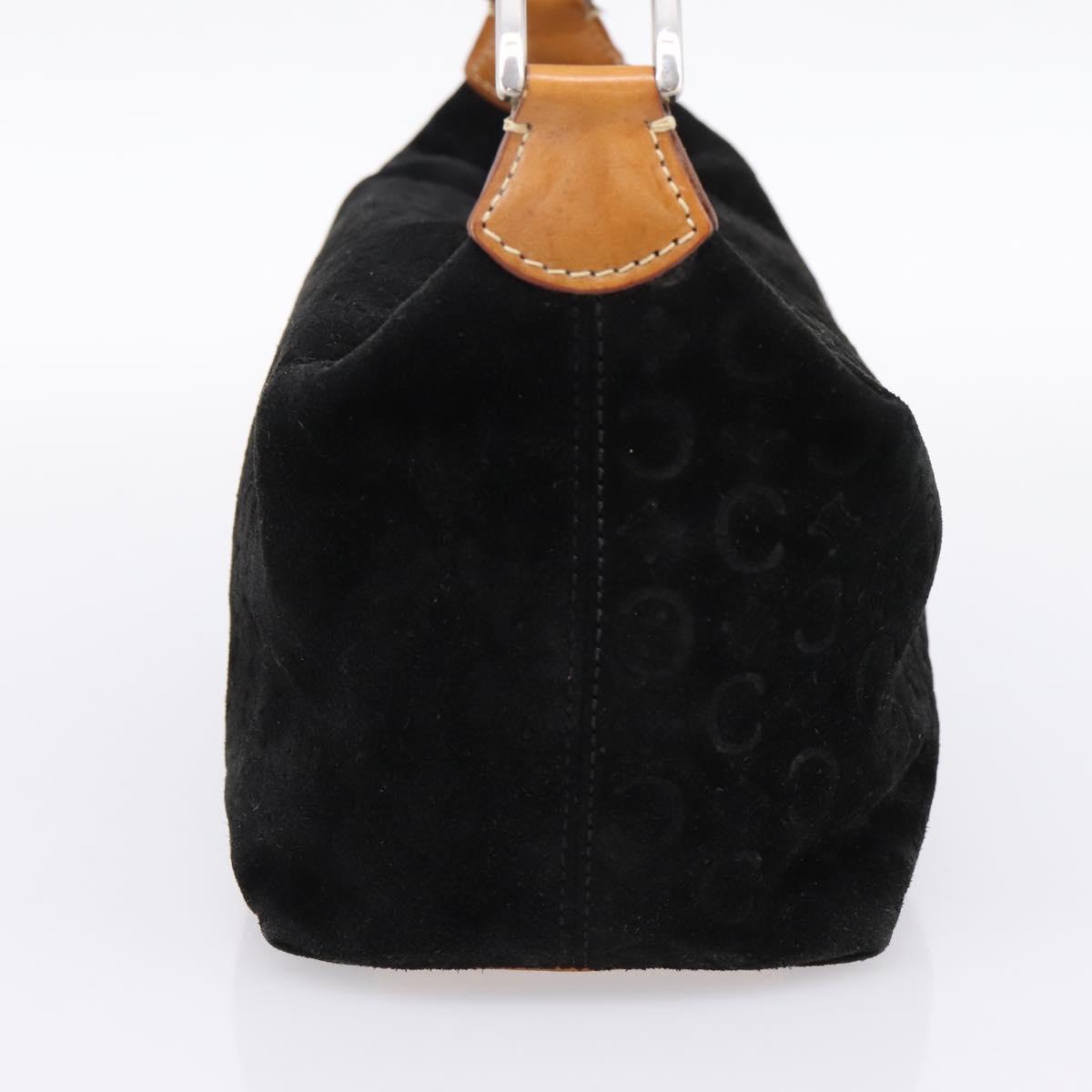 CELINE C Macadam Canvas Hand Bag Suede Black Silver Auth bs36821