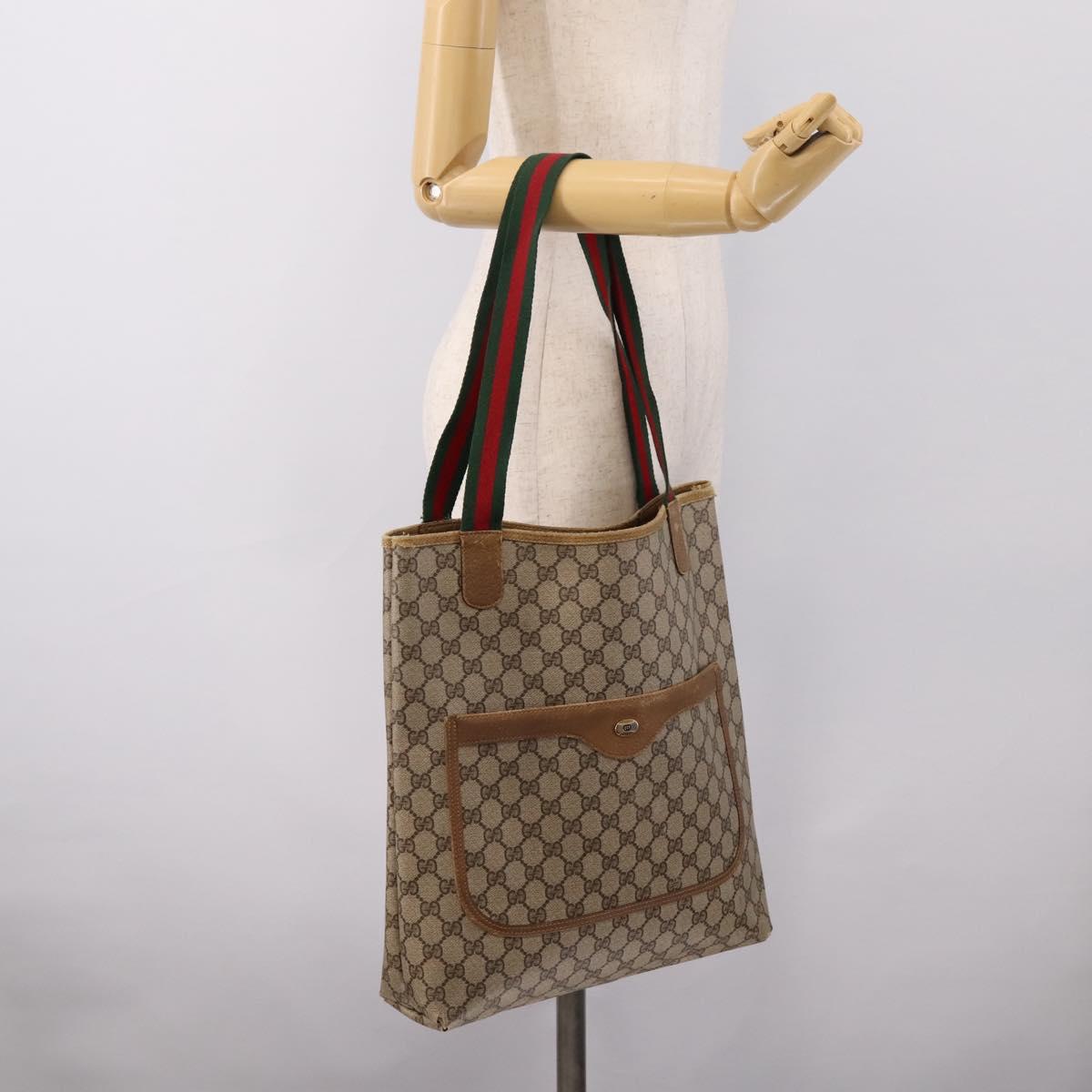 GUCCI GG Supreme Web Sherry Line Tote Bag PVC Beige Gold 40 02 003 Auth bs36822