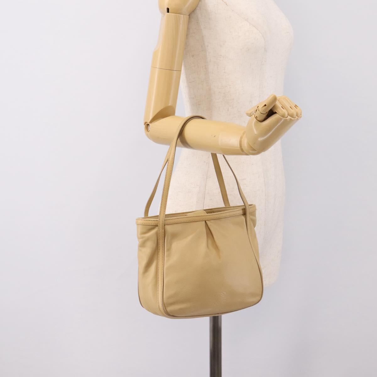 LOEWE Hand Bag Leather Beige Gold Auth bs36826