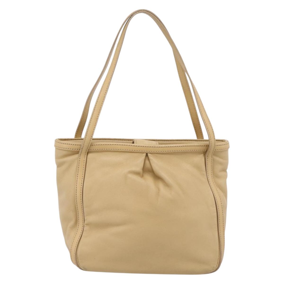 LOEWE Hand Bag Leather Beige Gold Auth bs36826