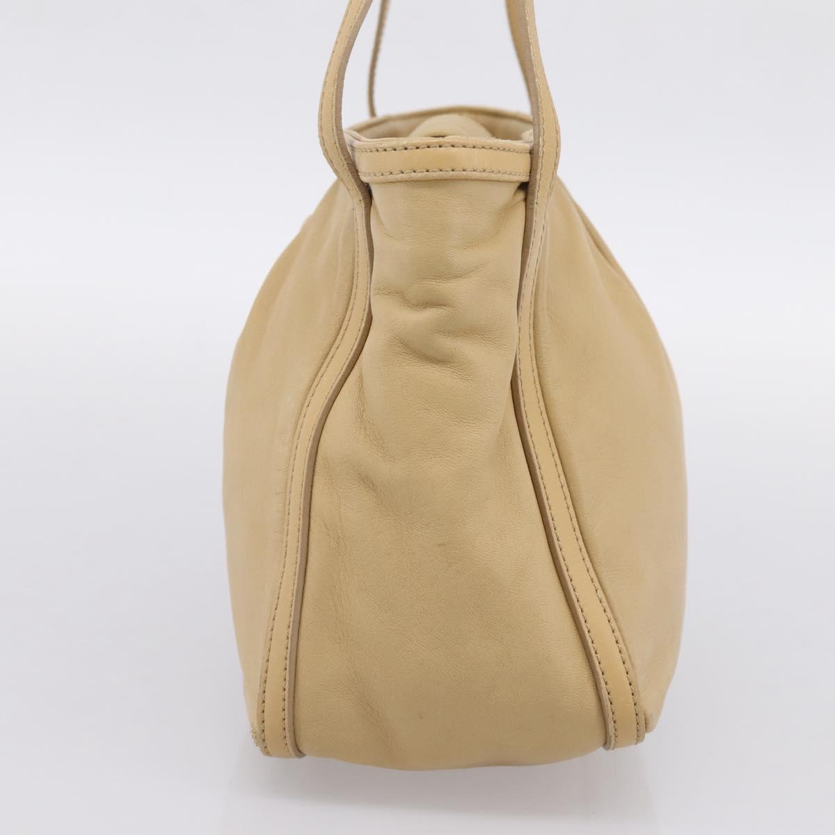 LOEWE Hand Bag Leather Beige Gold Auth bs36826
