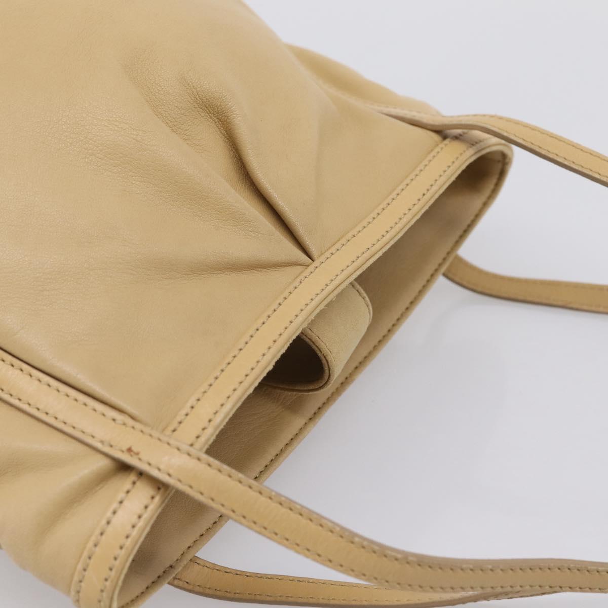 LOEWE Hand Bag Leather Beige Gold Auth bs36826