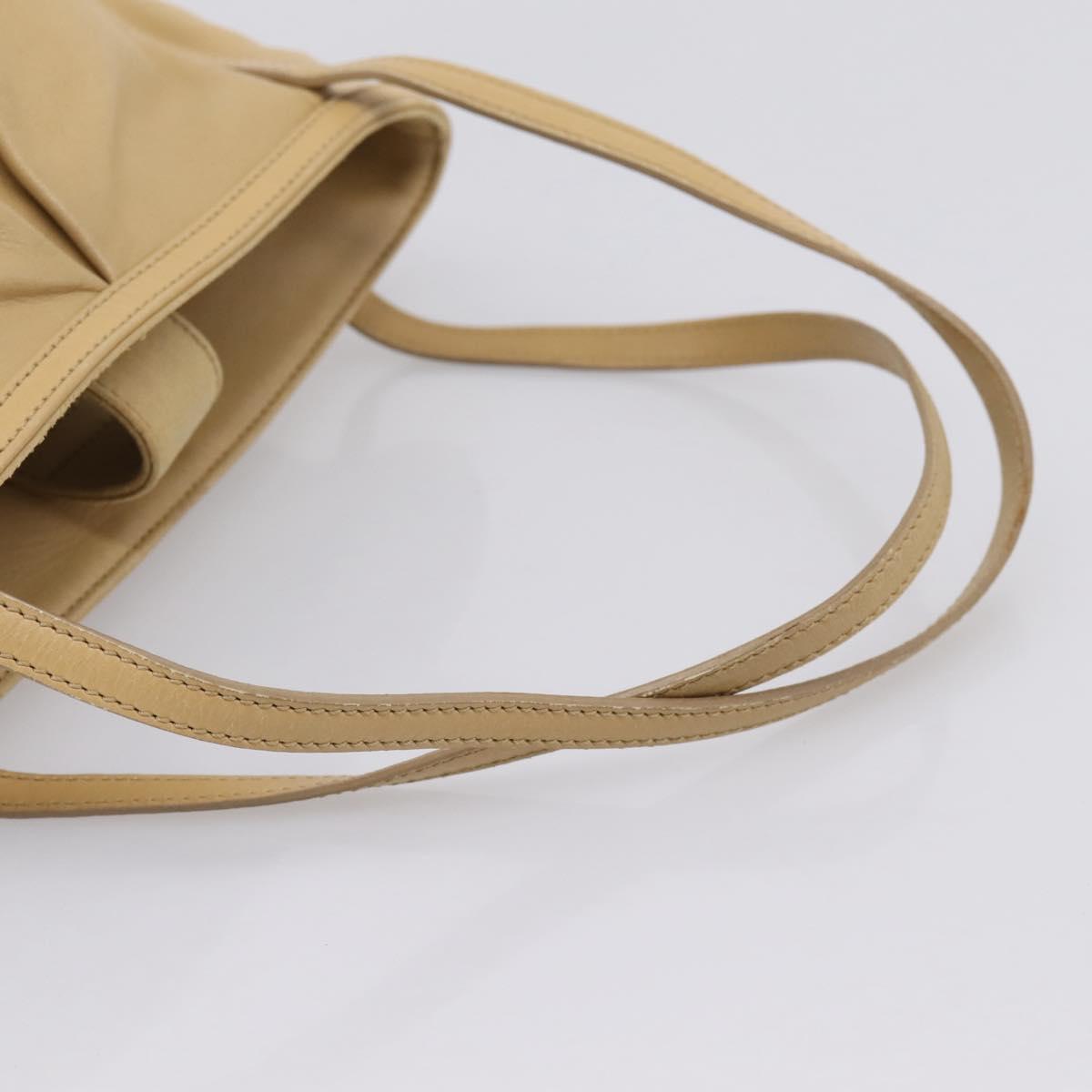 LOEWE Hand Bag Leather Beige Gold Auth bs36826