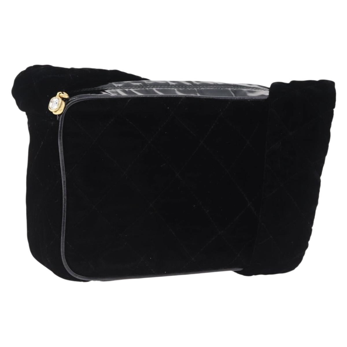 CHANEL Matelasse Shoulder Bag Velor Black Gold CC Auth bs36831A