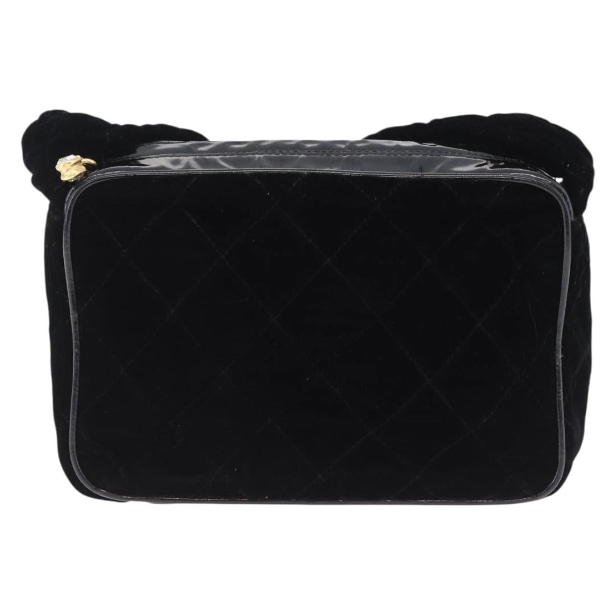 CHANEL Matelasse Shoulder Bag Velor Black Gold CC Auth bs36831A