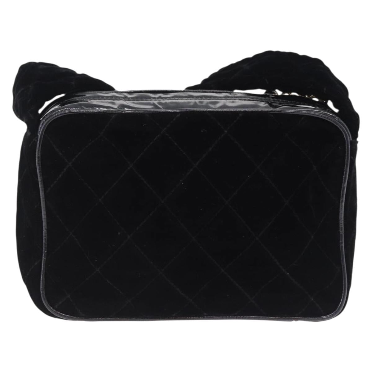 CHANEL Matelasse Shoulder Bag Velor Black Gold CC Auth bs36831A