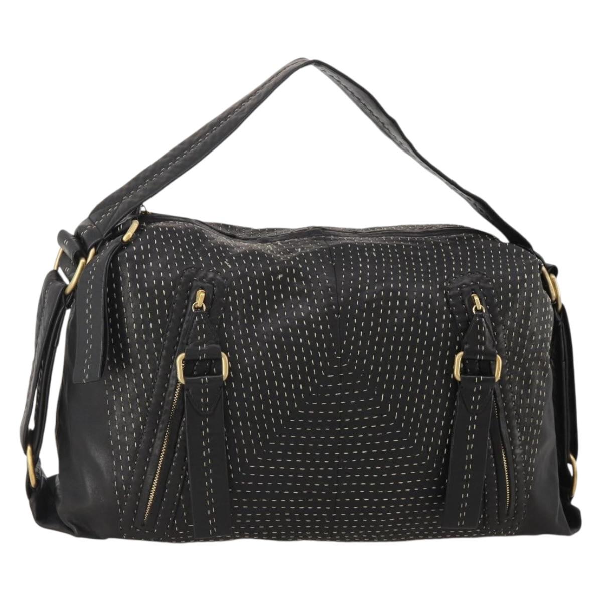 LOEWE Shoulder Bag Leather Black Gold Auth bs36832A