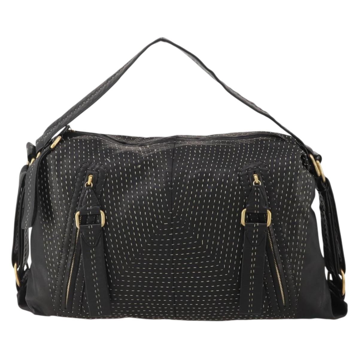 LOEWE Shoulder Bag Leather Black Gold Auth bs36832A