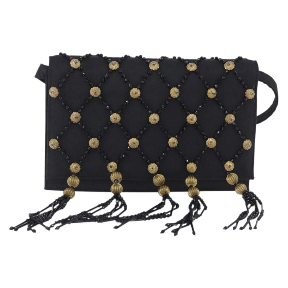 Gianni Versace Shoulder Bag Canvas Black Gold Auth bs36837