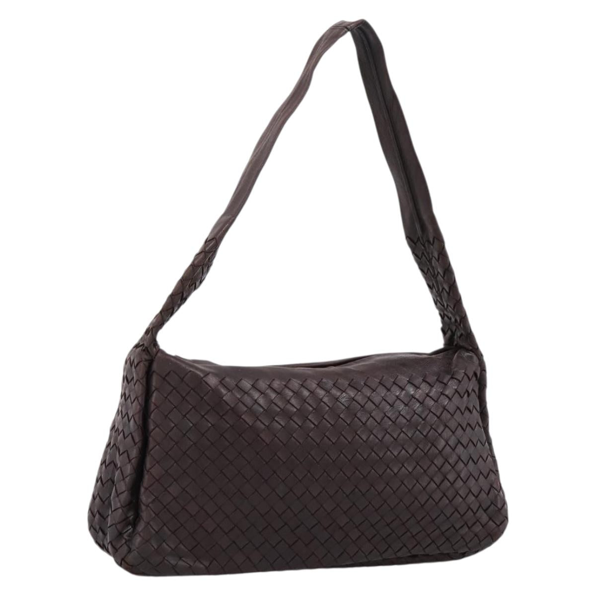 BOTTEGA VENETA INTRECCIATO Shoulder Bag Leather Brown Silver Auth bs36838A