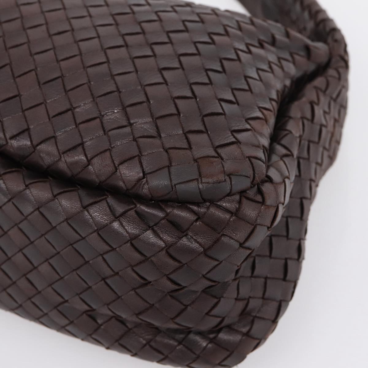 BOTTEGA VENETA INTRECCIATO Shoulder Bag Leather Brown Silver Auth bs36838A