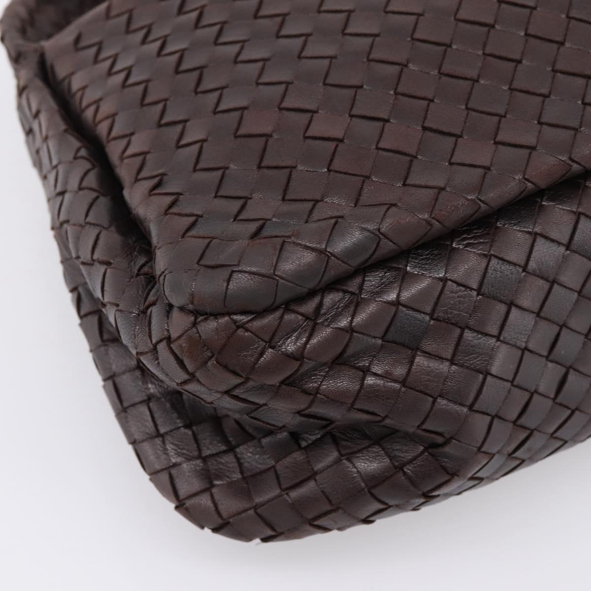 BOTTEGA VENETA INTRECCIATO Shoulder Bag Leather Brown Silver Auth bs36838A