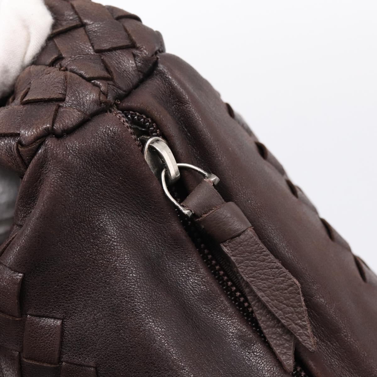 BOTTEGA VENETA INTRECCIATO Shoulder Bag Leather Brown Silver Auth bs36838A