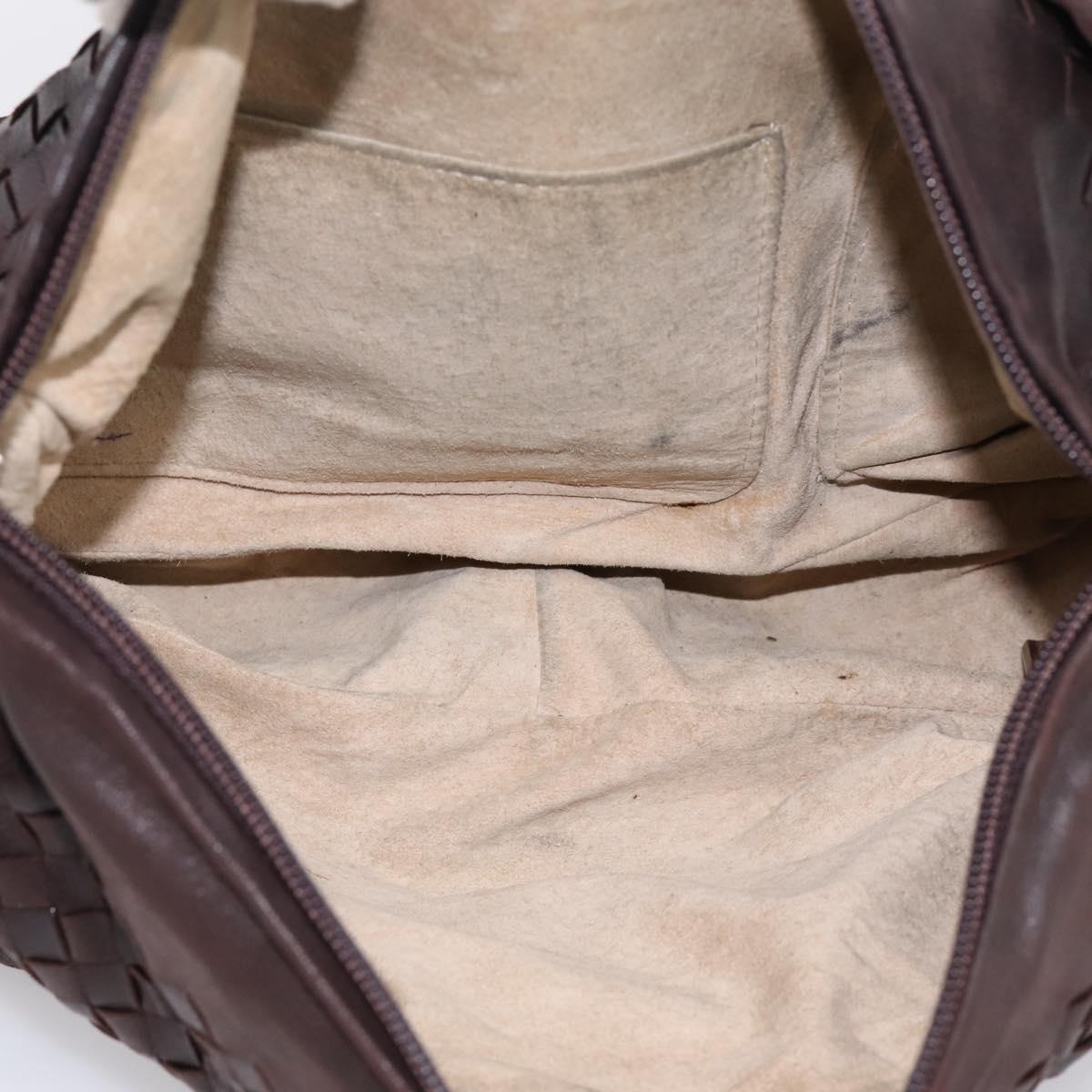BOTTEGA VENETA INTRECCIATO Shoulder Bag Leather Brown Silver Auth bs36838A