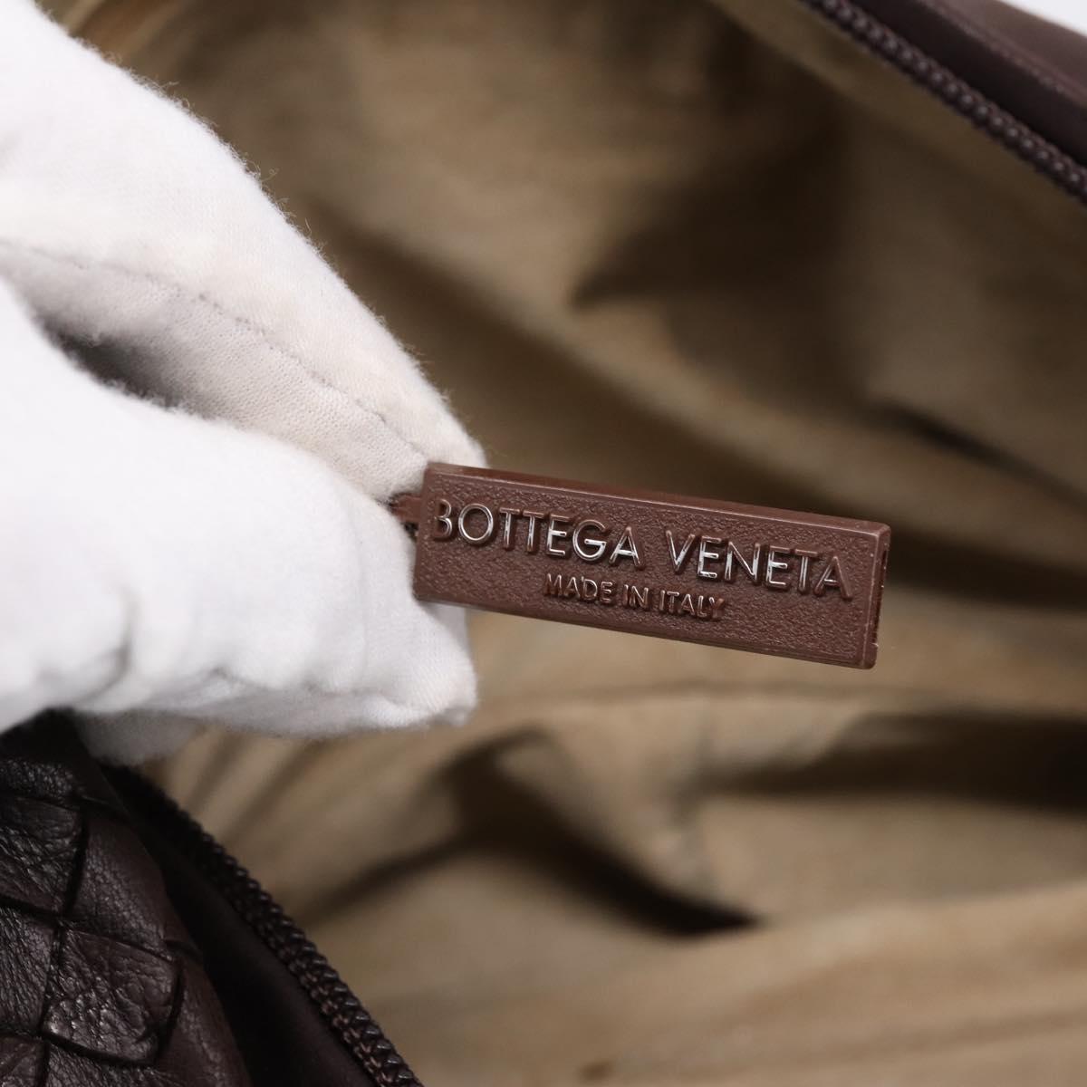 BOTTEGA VENETA INTRECCIATO Shoulder Bag Leather Brown Silver Auth bs36838A