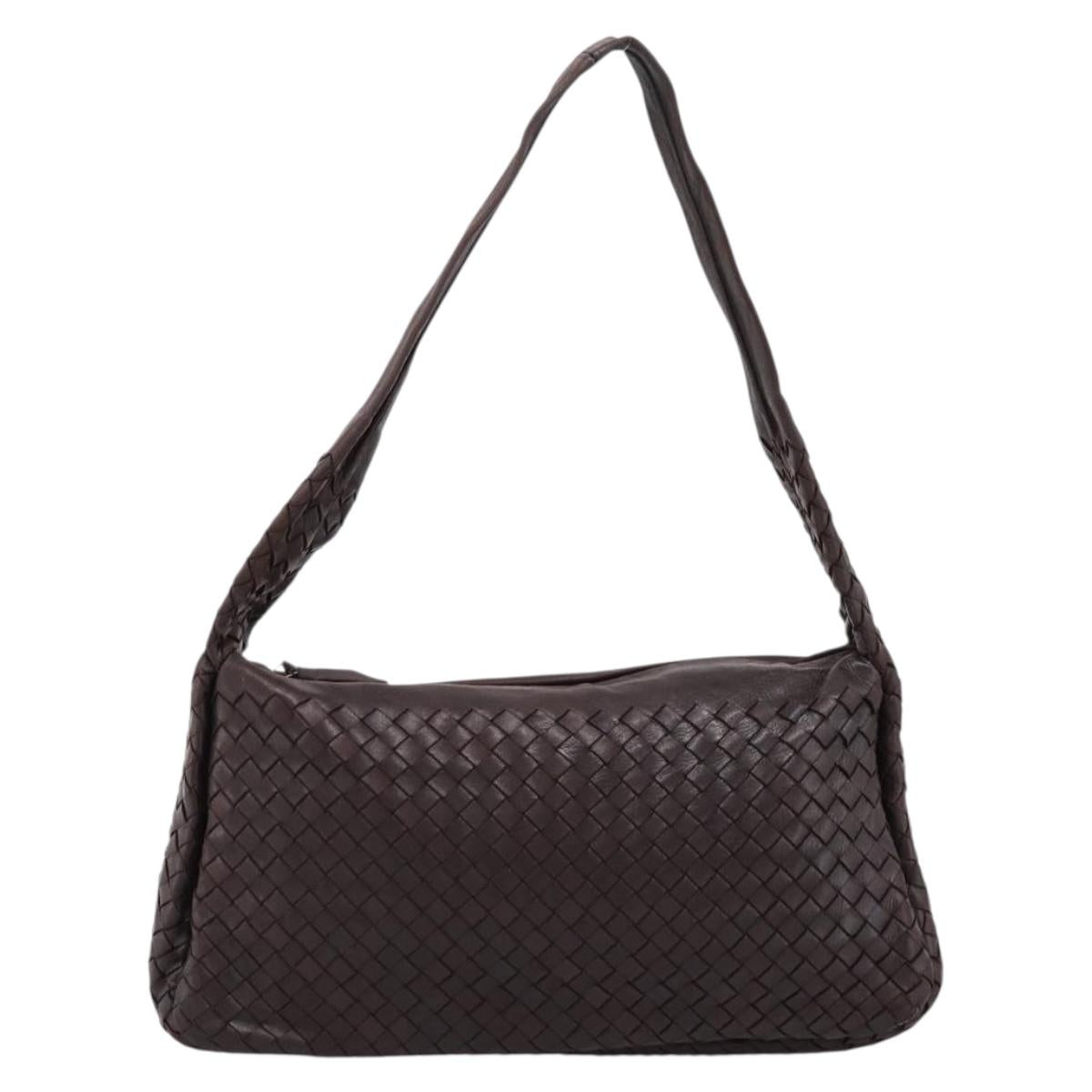 BOTTEGA VENETA INTRECCIATO Shoulder Bag Leather Brown Silver Auth bs36838A