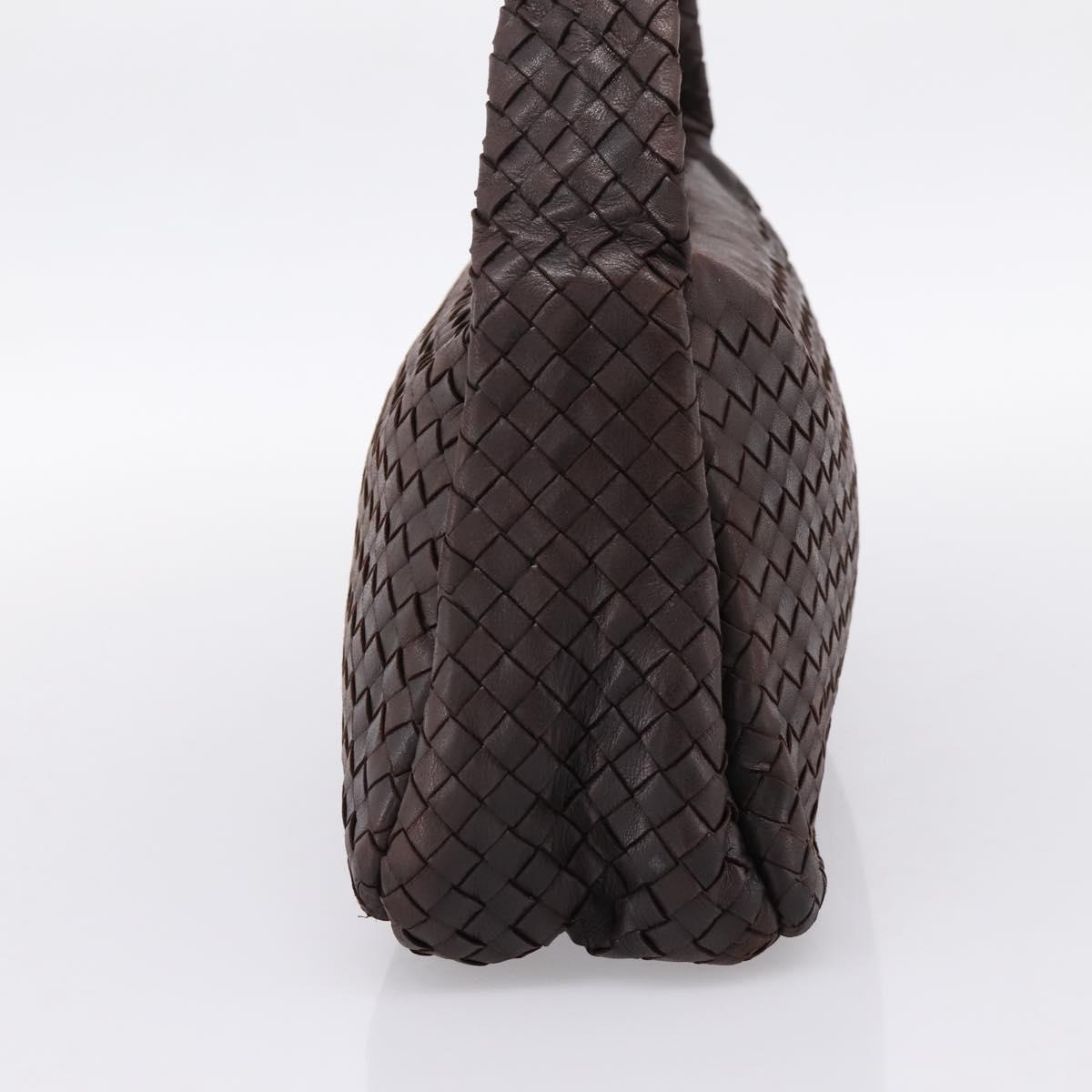 BOTTEGA VENETA INTRECCIATO Shoulder Bag Leather Brown Silver Auth bs36838A