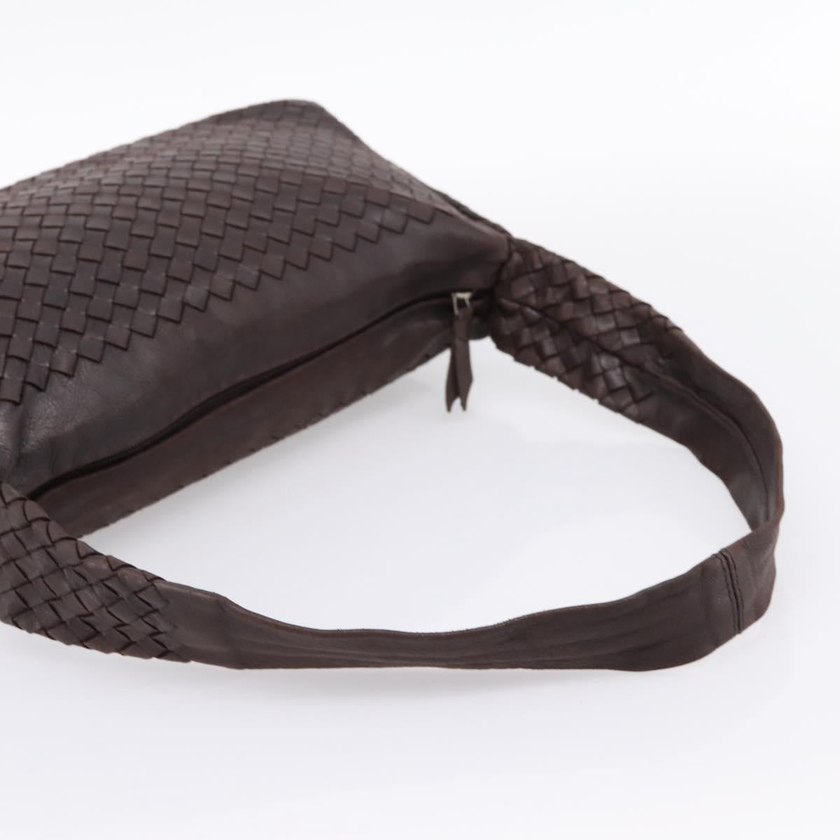 BOTTEGA VENETA INTRECCIATO Shoulder Bag Leather Brown Silver Auth bs36838A
