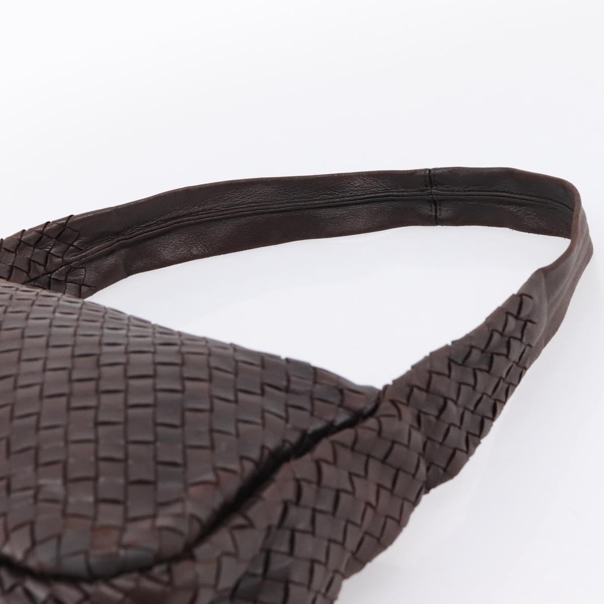 BOTTEGA VENETA INTRECCIATO Shoulder Bag Leather Brown Silver Auth bs36838A