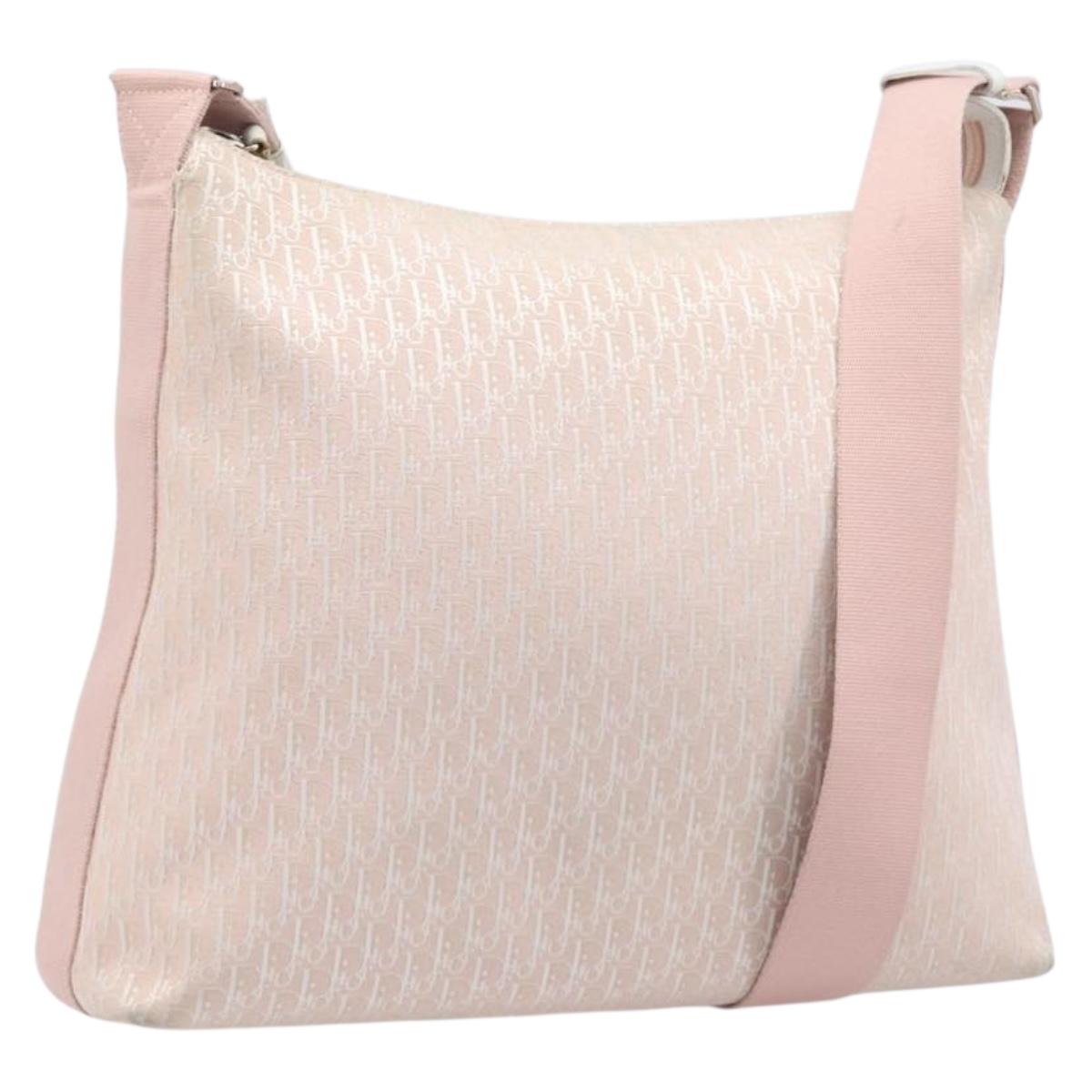 Christian Dior Trotter Canvas Shoulder Bag Pink Silver Auth bs36839