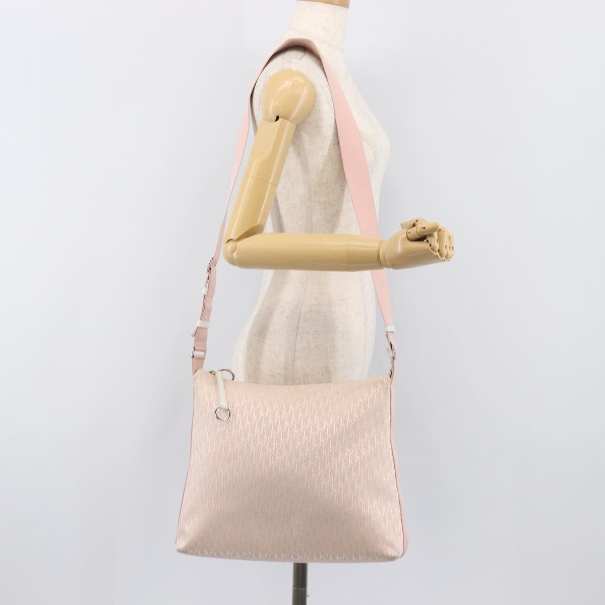 Christian Dior Trotter Canvas Shoulder Bag Pink Silver Auth bs36839