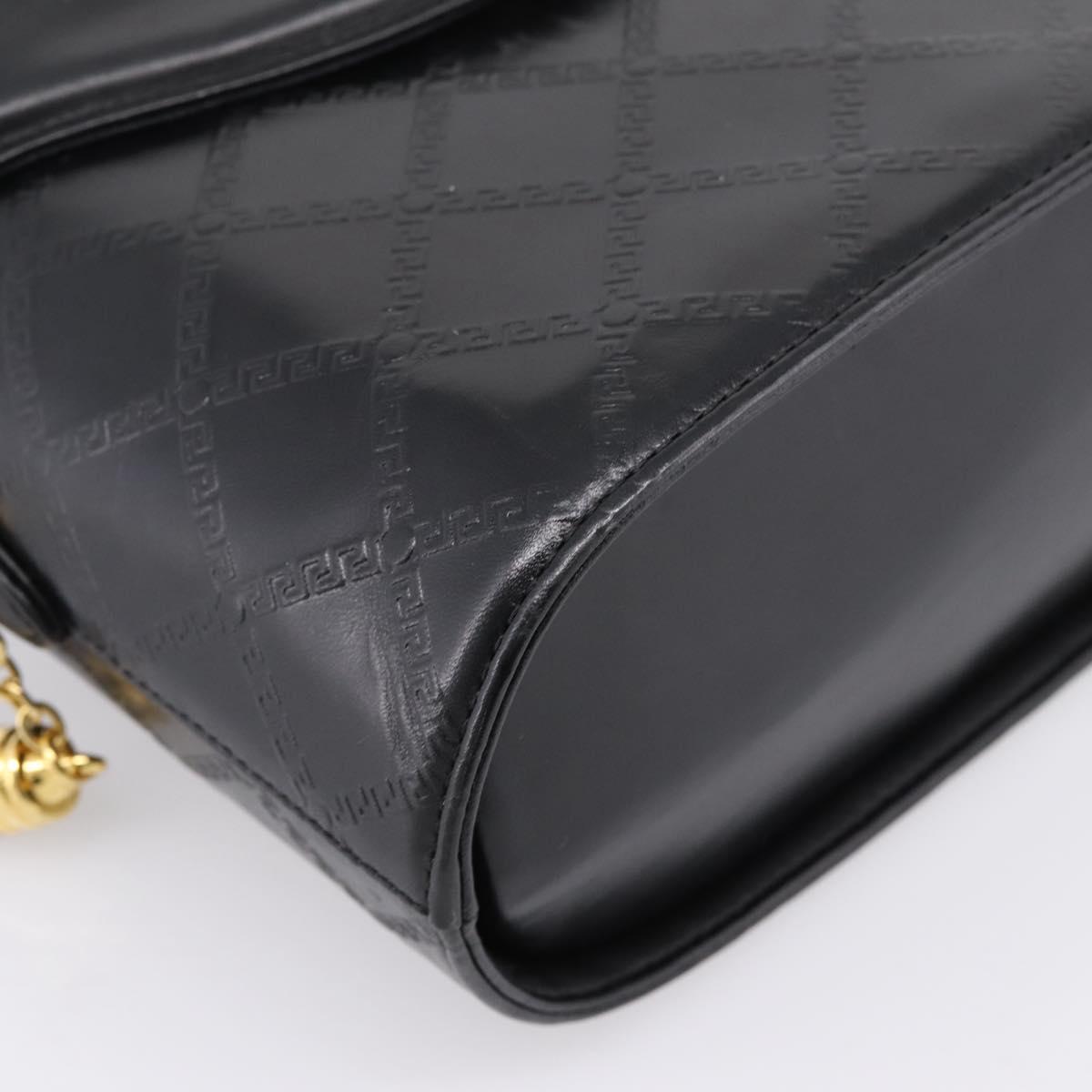 Gianni Versace Vanity Hand Bag Leather Black Gold Auth bs36840