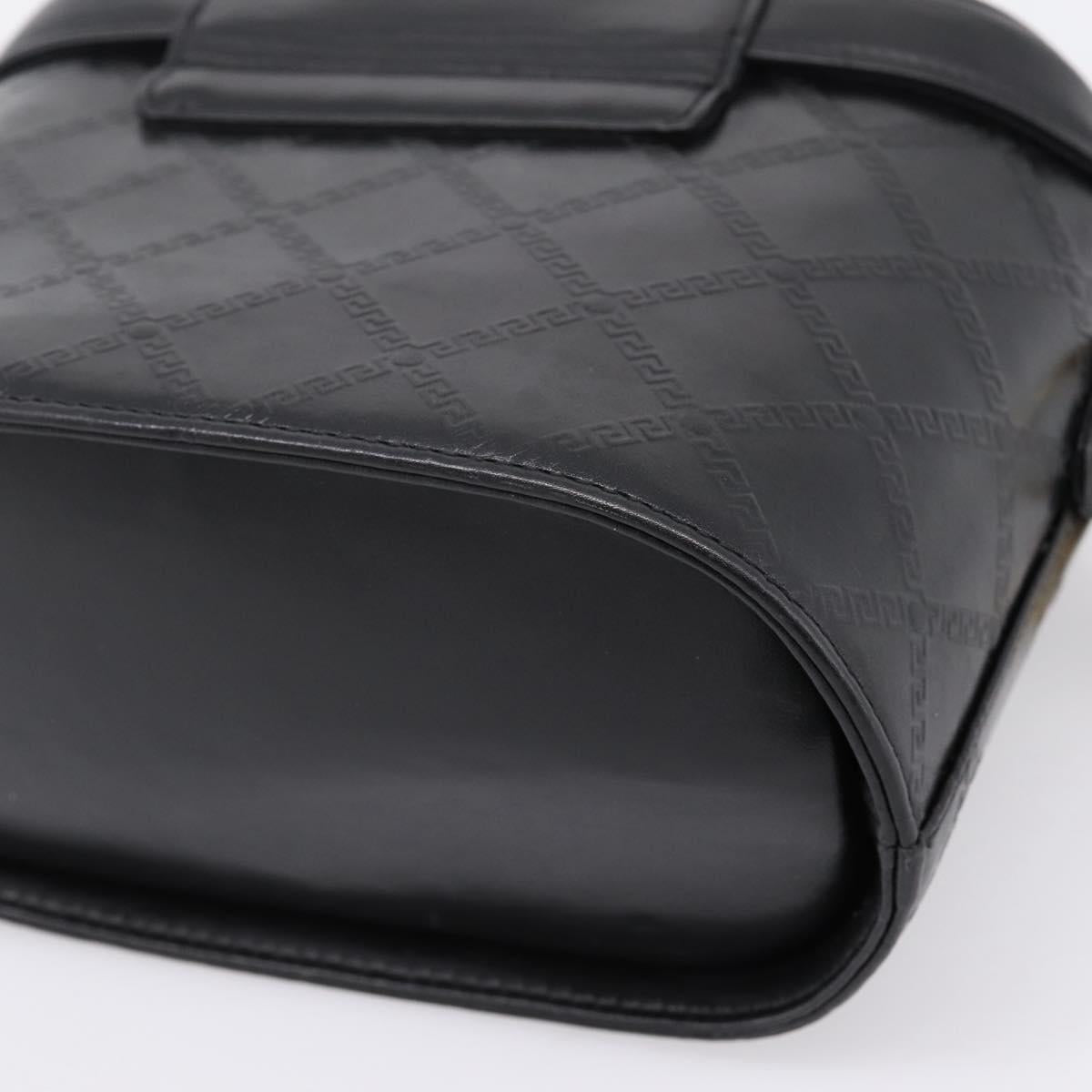 Gianni Versace Vanity Hand Bag Leather Black Gold Auth bs36840