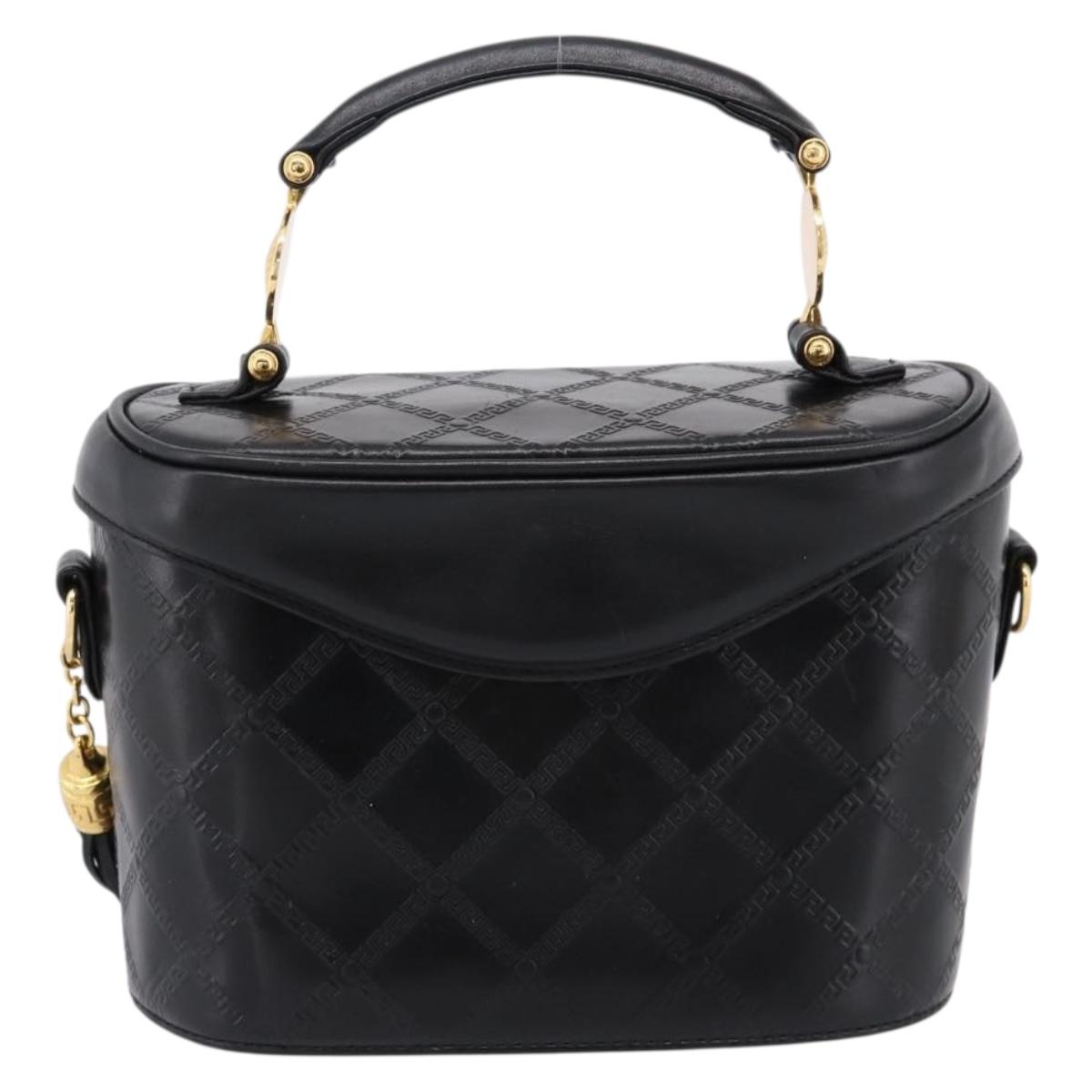 Gianni Versace Vanity Hand Bag Leather Black Gold Auth bs36840