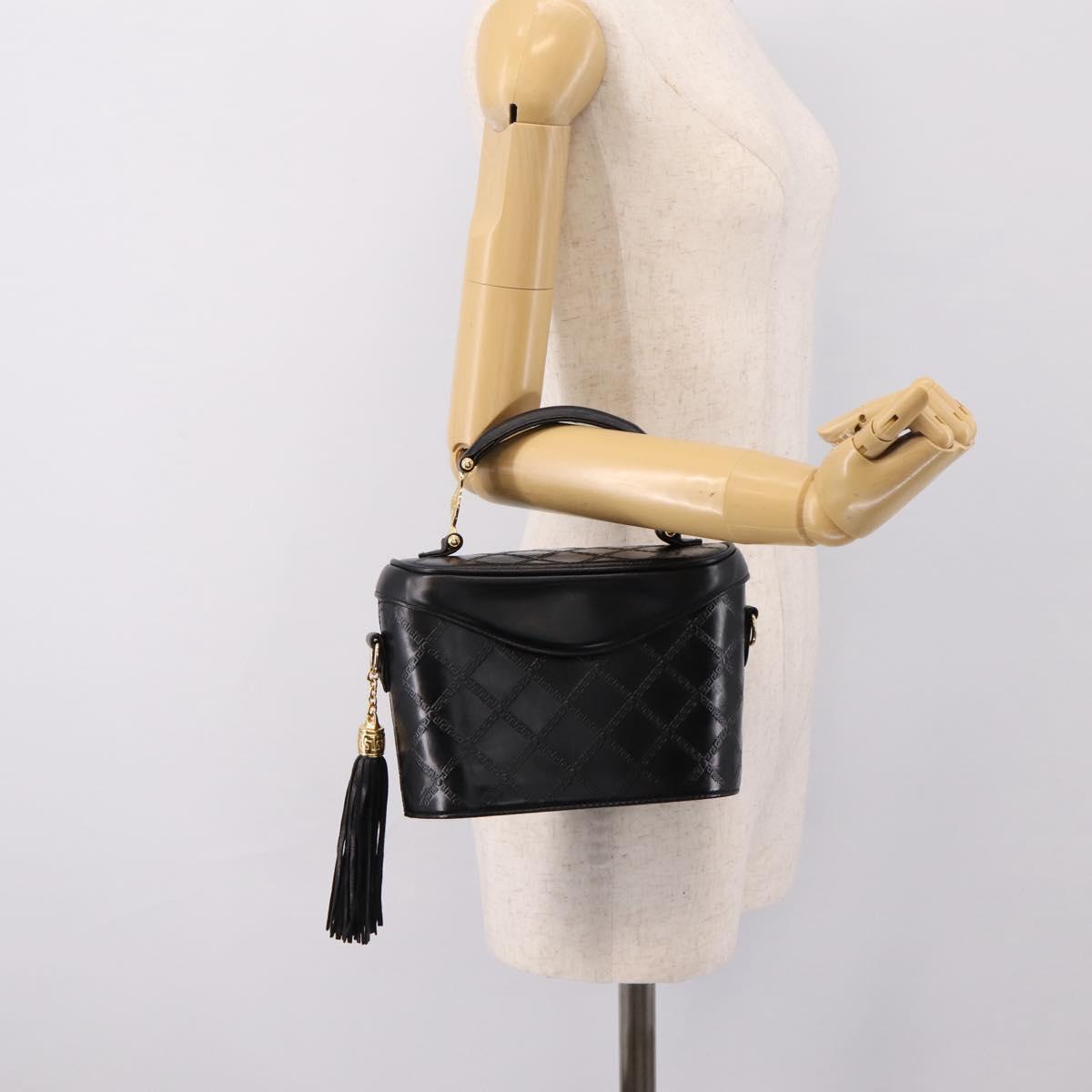 Gianni Versace Vanity Hand Bag Leather Black Gold Auth bs36840