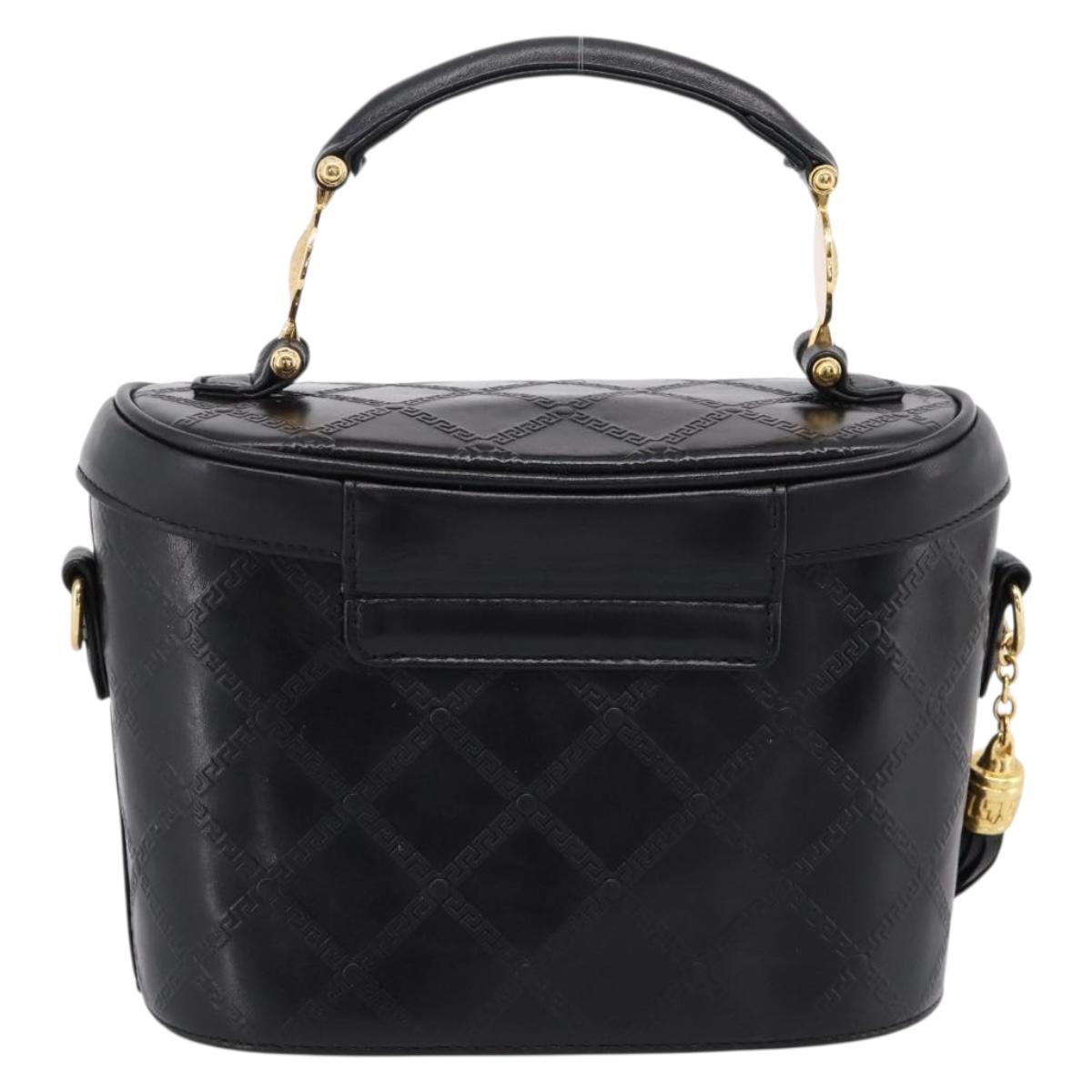 Gianni Versace Vanity Hand Bag Leather Black Gold Auth bs36840