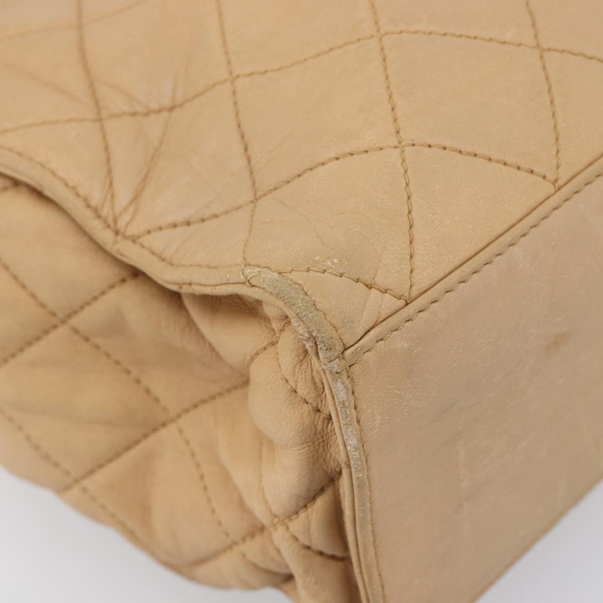 CHANEL Matelasse Shoulder Bag Lamb Skin Beige Gold CC Auth bs36843