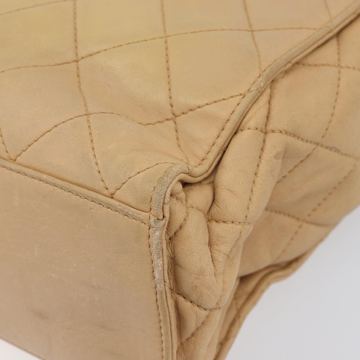 CHANEL Matelasse Shoulder Bag Lamb Skin Beige Gold CC Auth bs36843