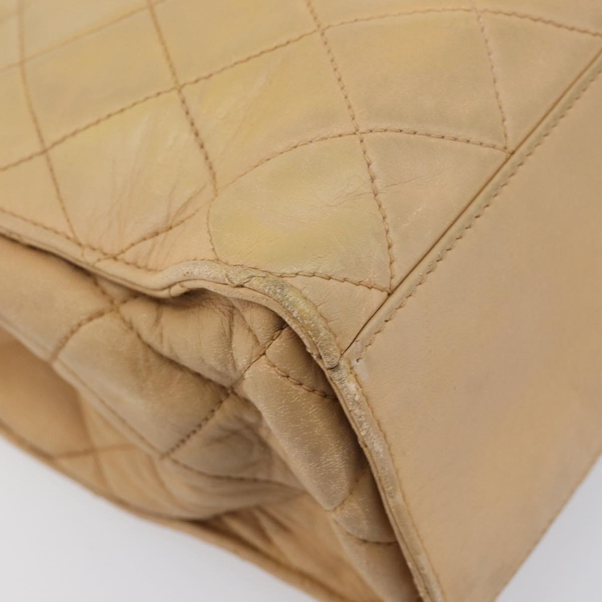 CHANEL Matelasse Shoulder Bag Lamb Skin Beige Gold CC Auth bs36843
