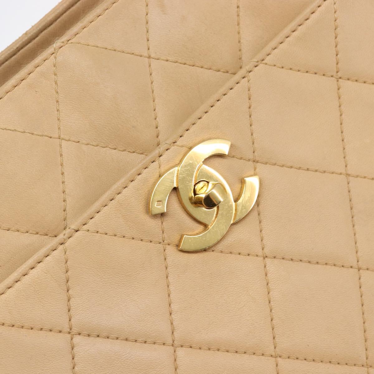 CHANEL Matelasse Shoulder Bag Lamb Skin Beige Gold CC Auth bs36843