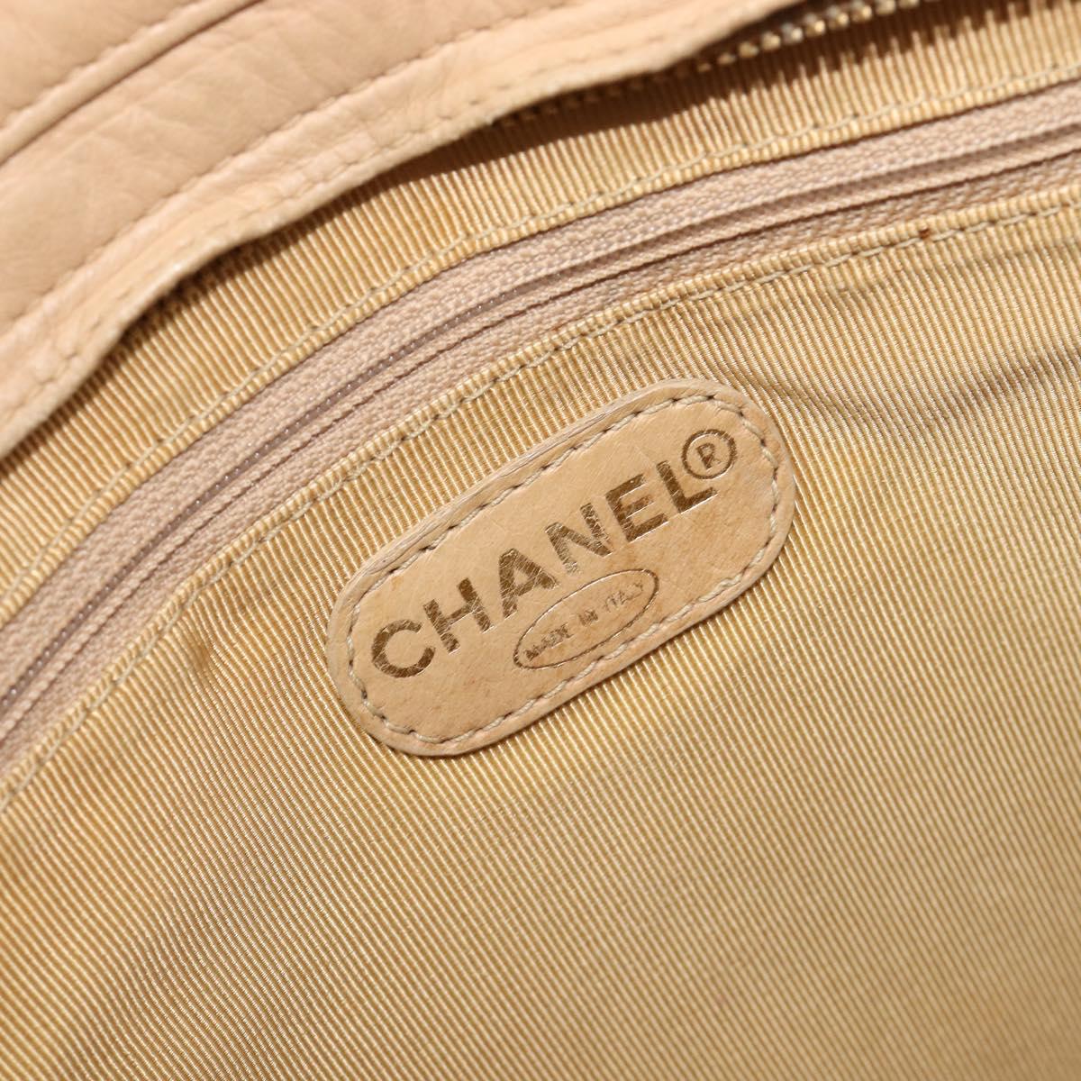 CHANEL Matelasse Shoulder Bag Lamb Skin Beige Gold CC Auth bs36843