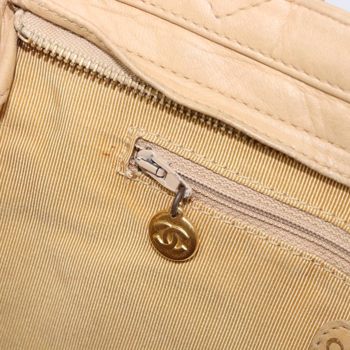 CHANEL Matelasse Shoulder Bag Lamb Skin Beige Gold CC Auth bs36843
