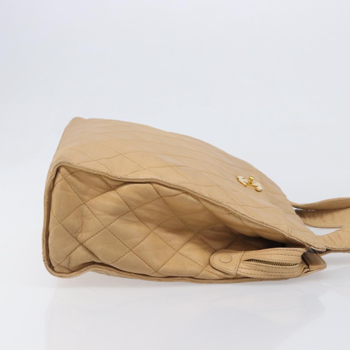 CHANEL Matelasse Shoulder Bag Lamb Skin Beige Gold CC Auth bs36843