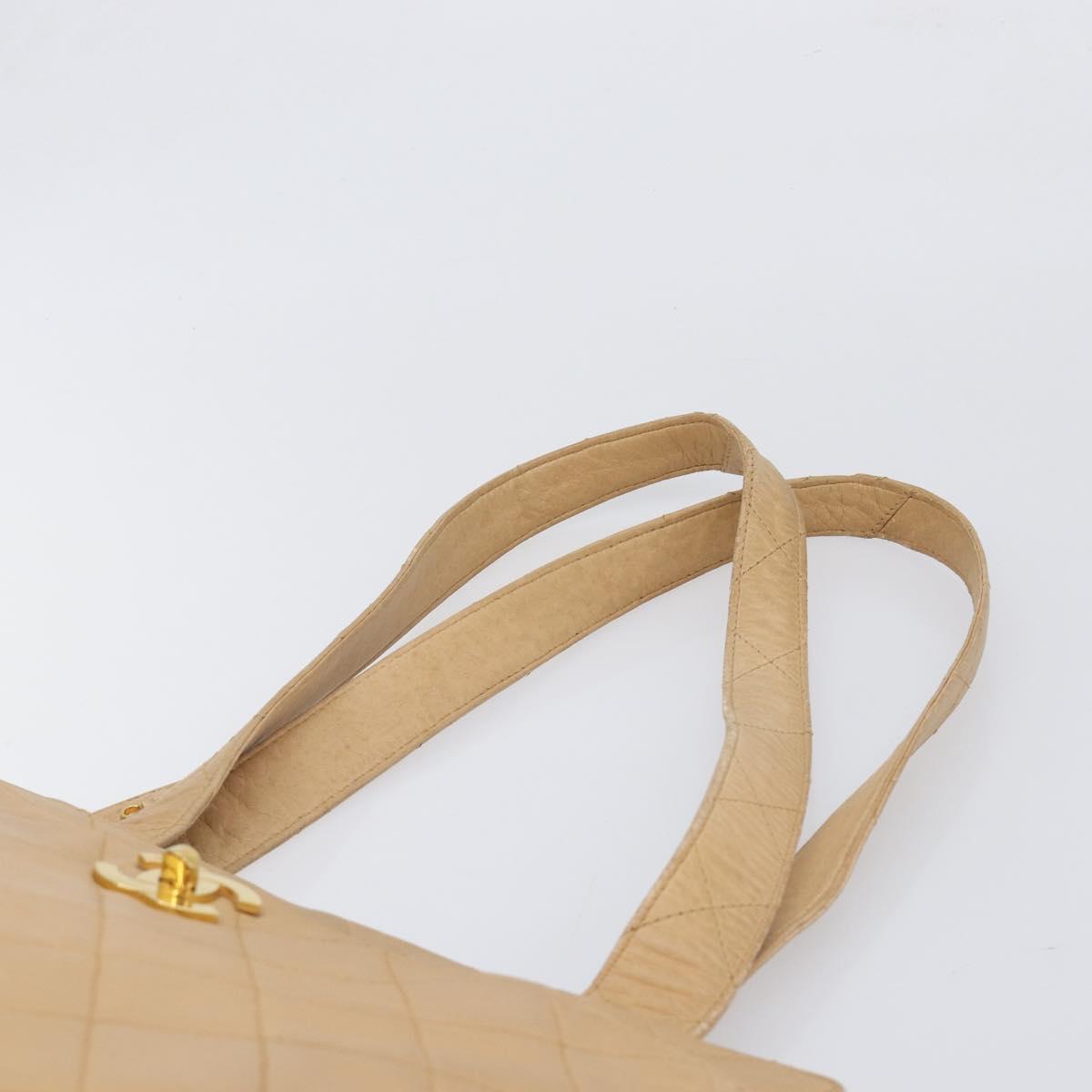 CHANEL Matelasse Shoulder Bag Lamb Skin Beige Gold CC Auth bs36843