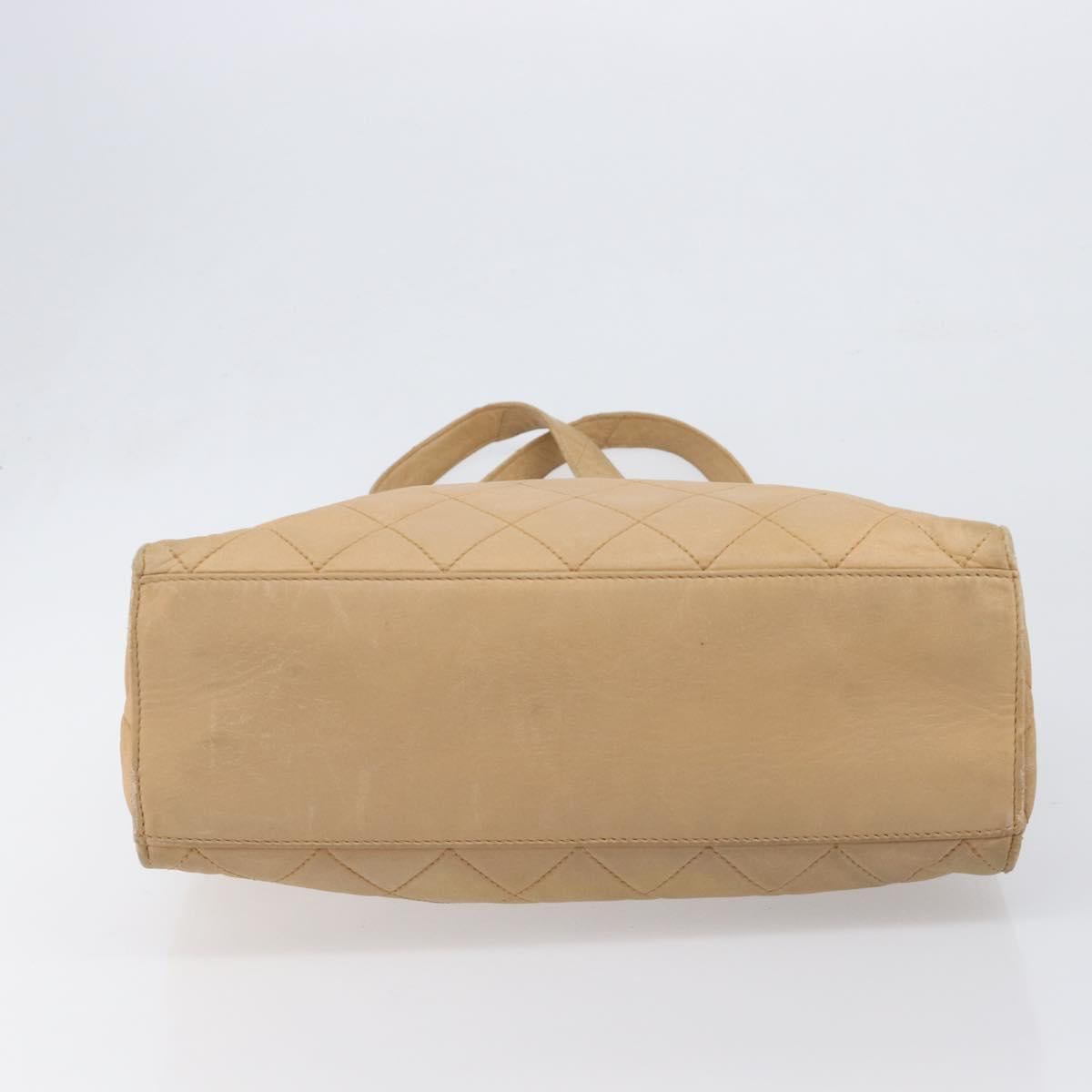 CHANEL Matelasse Shoulder Bag Lamb Skin Beige Gold CC Auth bs36843